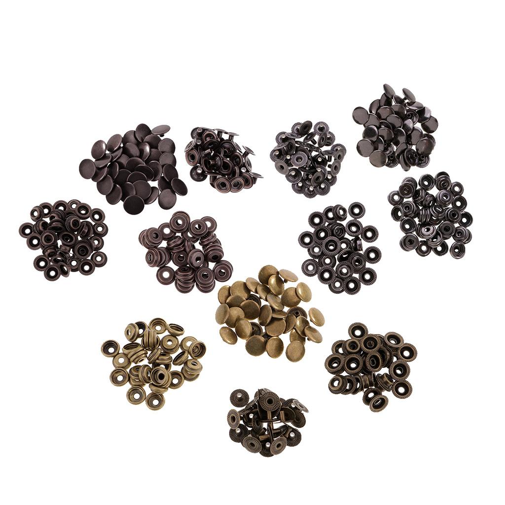 90 Sets Metal Snap Buttons Press Stud Popper Fasteners 12.5mm 15mm Round