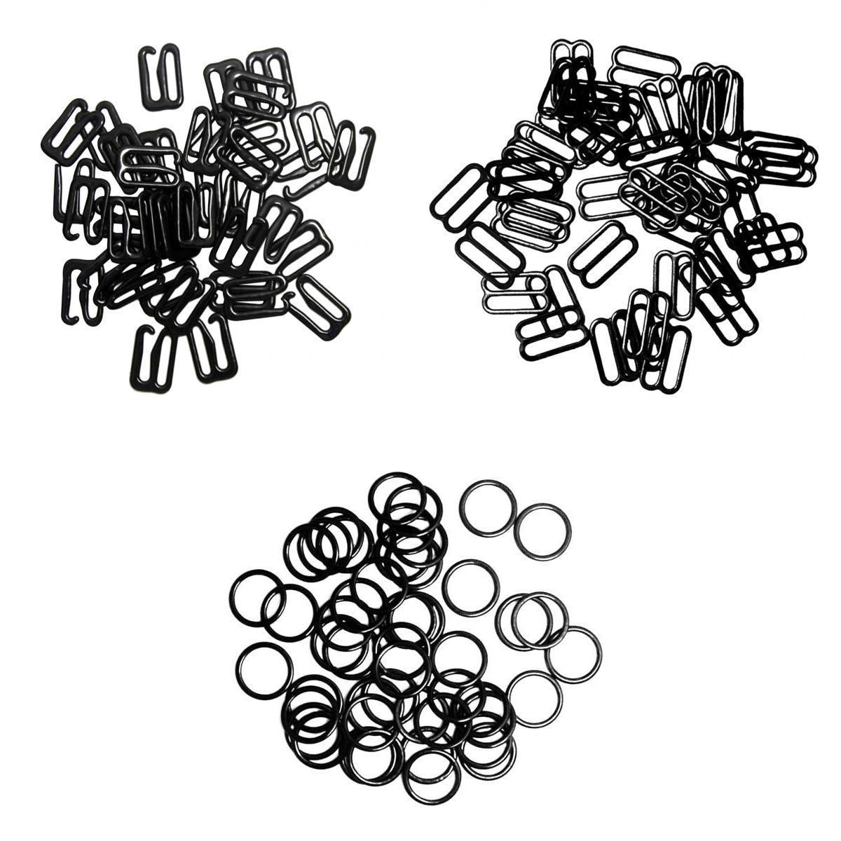 300pcs 3 Style Black Metal Bra Lingerie Strap Sewing Clip Slider 10mm 12mm