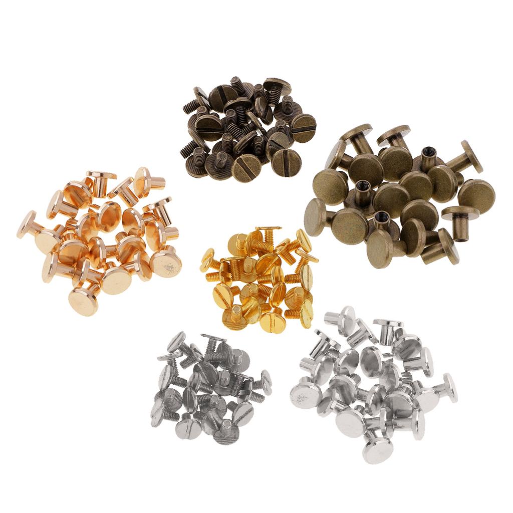 60 Sets Leather Craft Belt Wallet Solid Brass Nail Rivets Chicago Screws 8mm