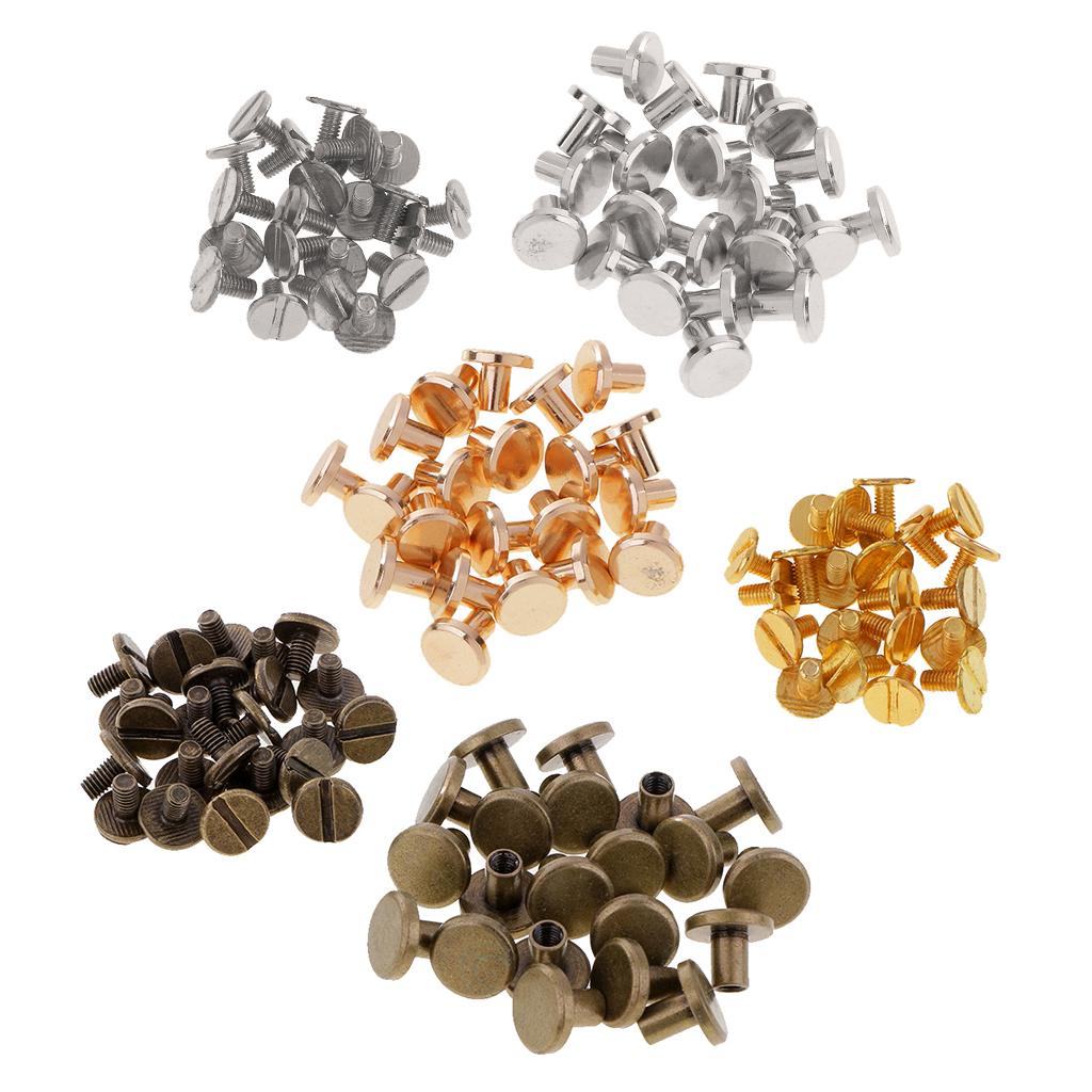 60 Sets Leather Craft Belt Wallet Solid Brass Nail Rivets Chicago Screws 8mm