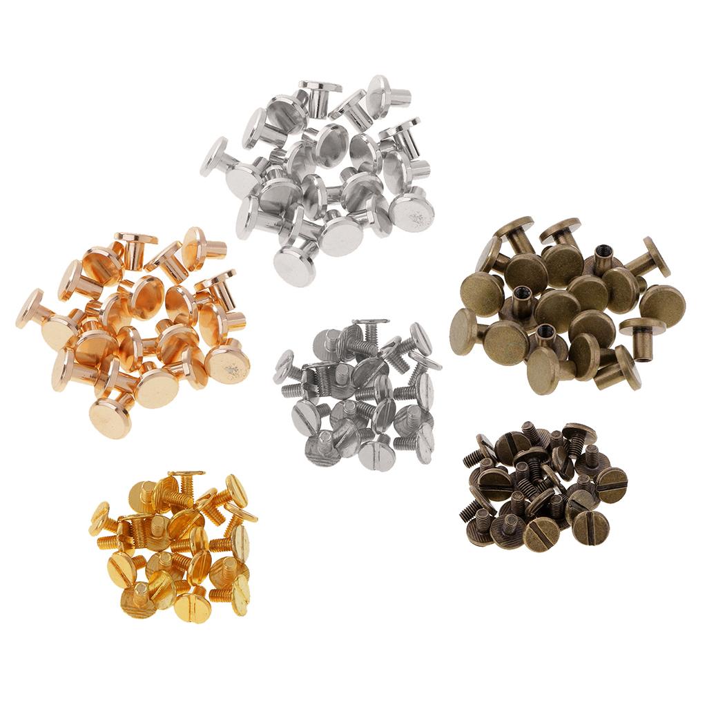 60 Sets Leather Craft Belt Wallet Solid Brass Nail Rivets Chicago Screws 8mm