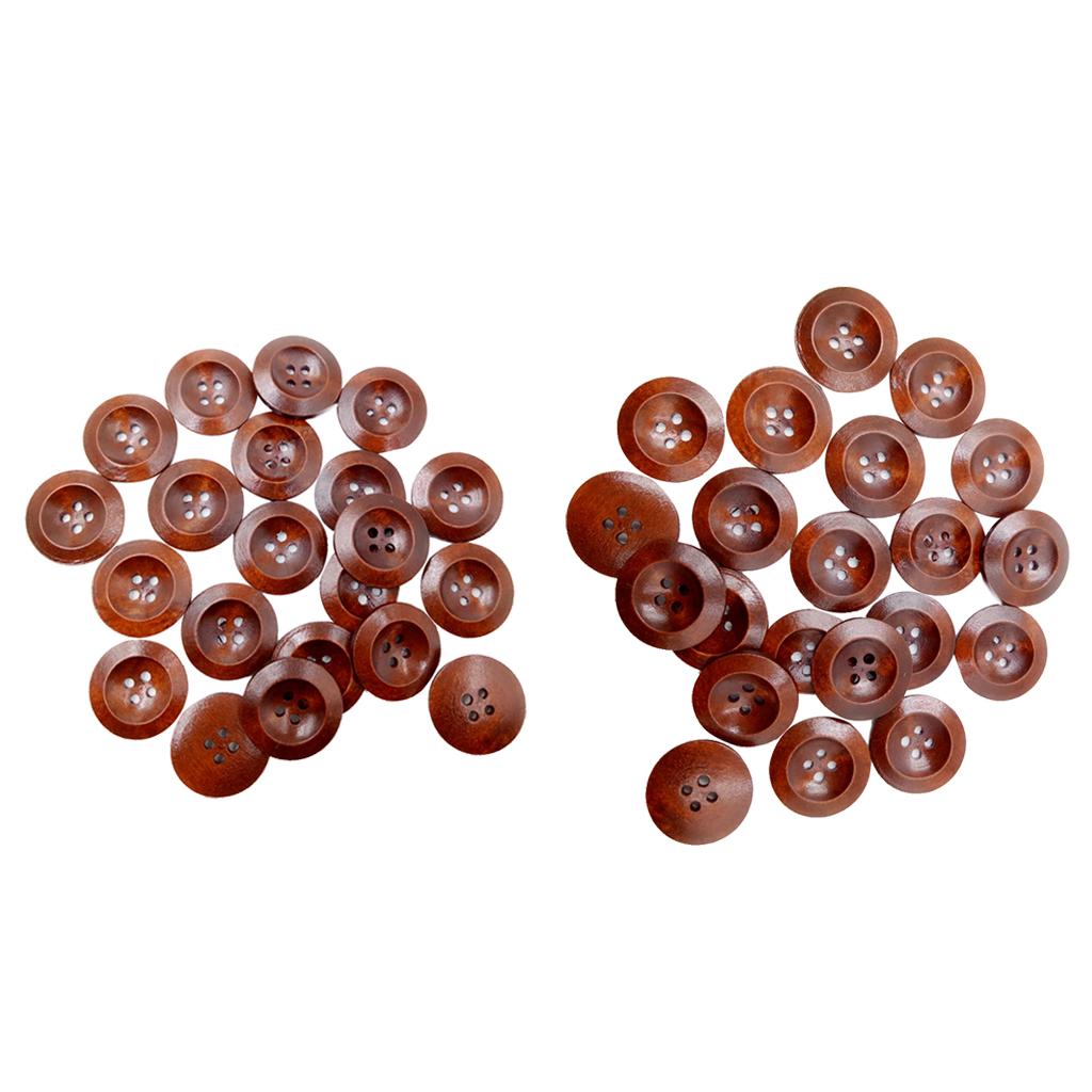 100Pcs Wooden Buttons 4 Holes for Sewing Craft 20mm 25mm Coffee