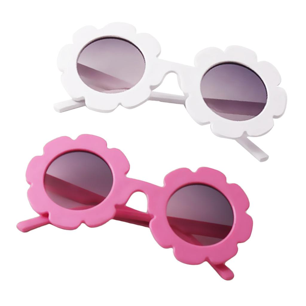 2 Piece Cartoon Baby Kids Round Sunglasses Toddler Plastic Goggles Eyewear Pink+White