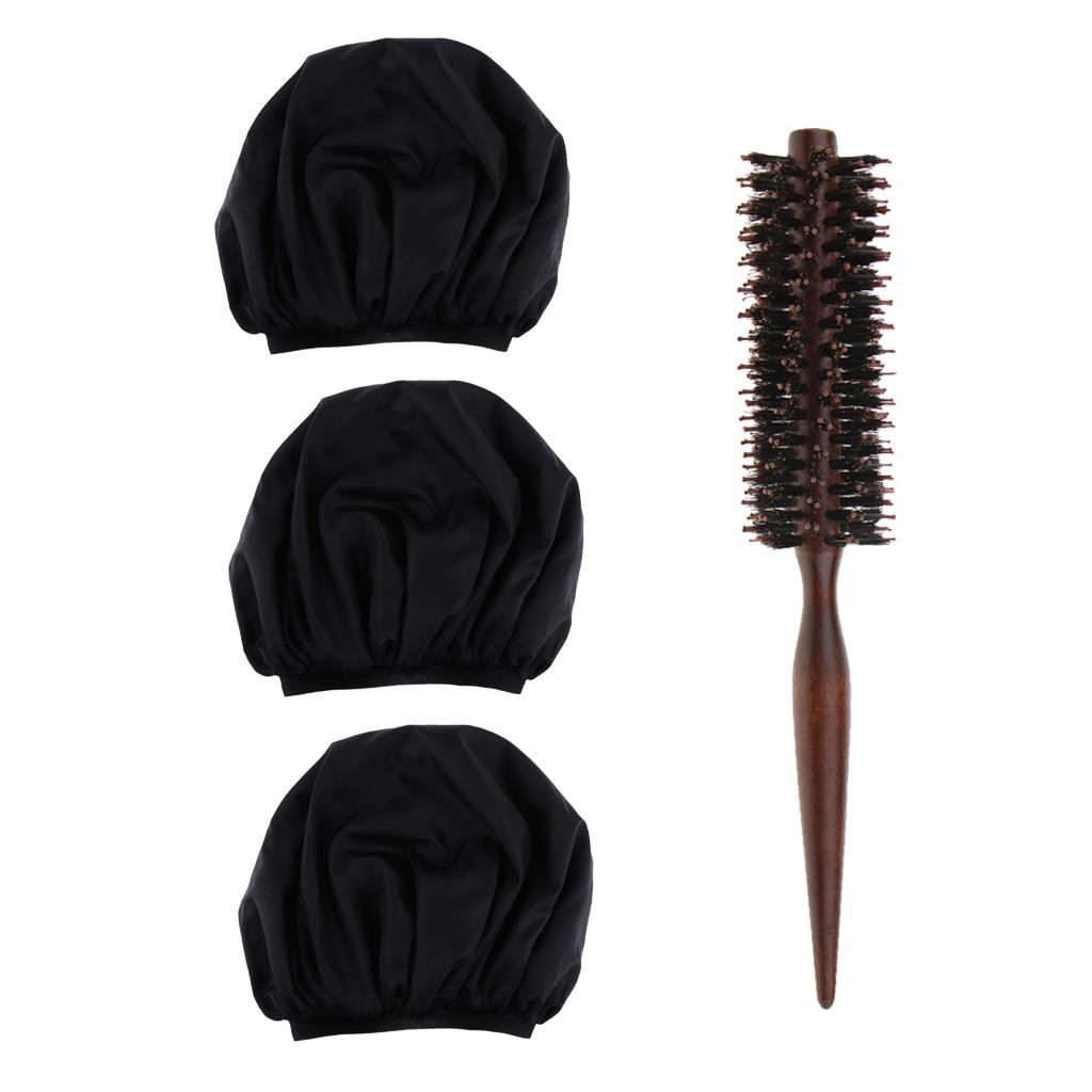 3x Women Shower Cap Waterproof Elastic Hair Bonnet Head Cover w/ Free Brush
