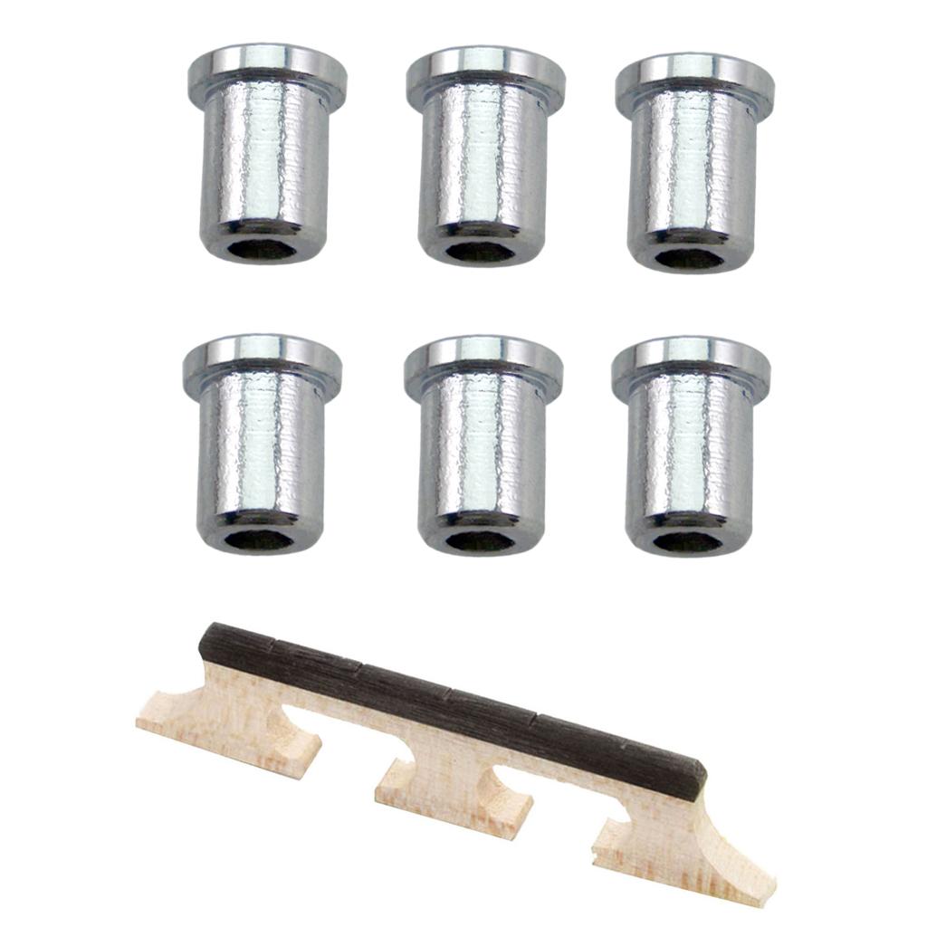 6pcs Guitar String Thru Body Ferrules Bushing+5-string Banjo Rosewood Bridge