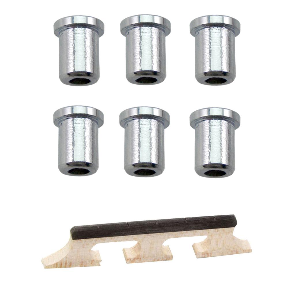 6pcs Guitar String Thru Body Ferrules Bushing+5-string Banjo Rosewood Bridge