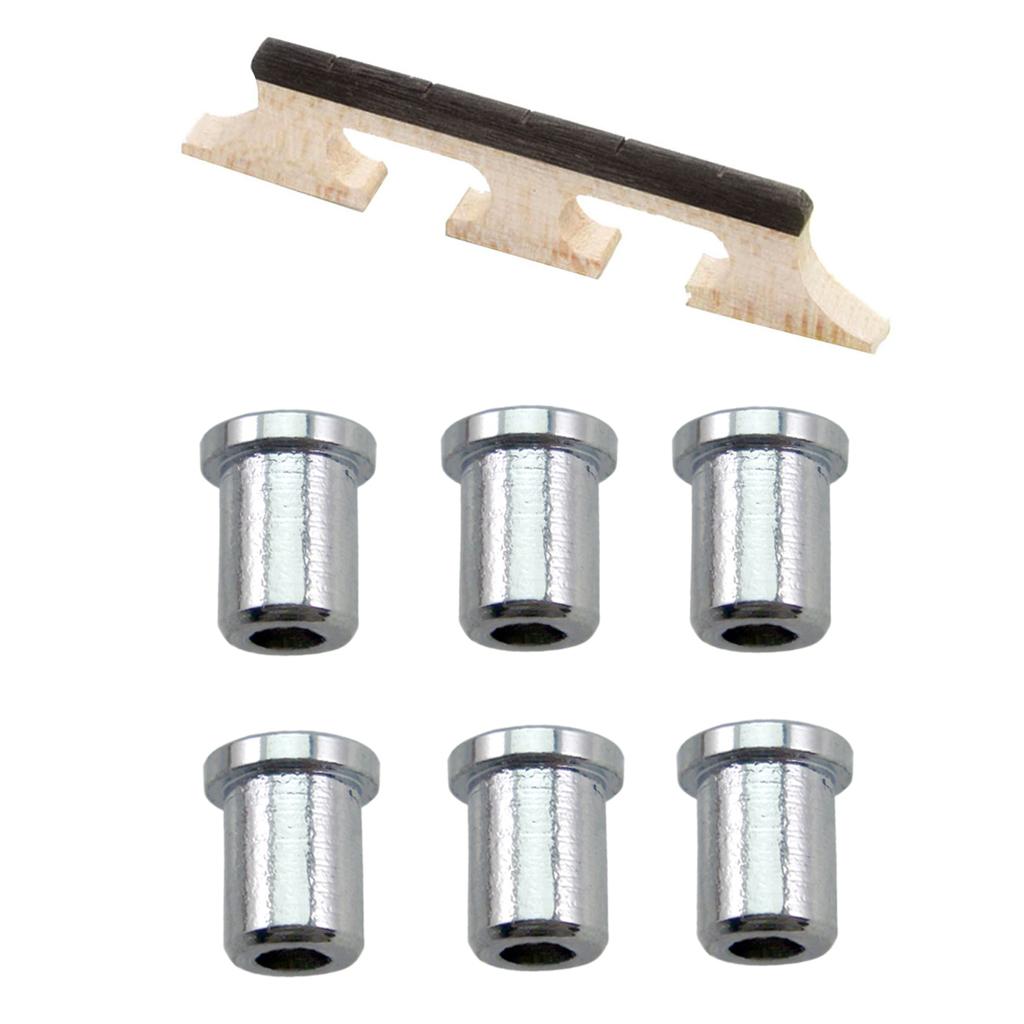 6pcs Guitar String Thru Body Ferrules Bushing+5-string Banjo Rosewood Bridge