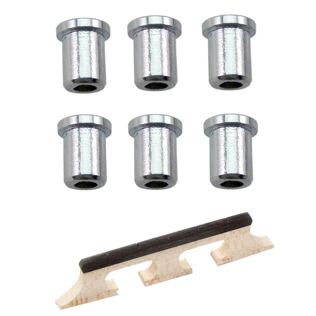 6pcs Guitar String Thru Body Ferrules Bushing+5-string Banjo Rosewood Bridge
