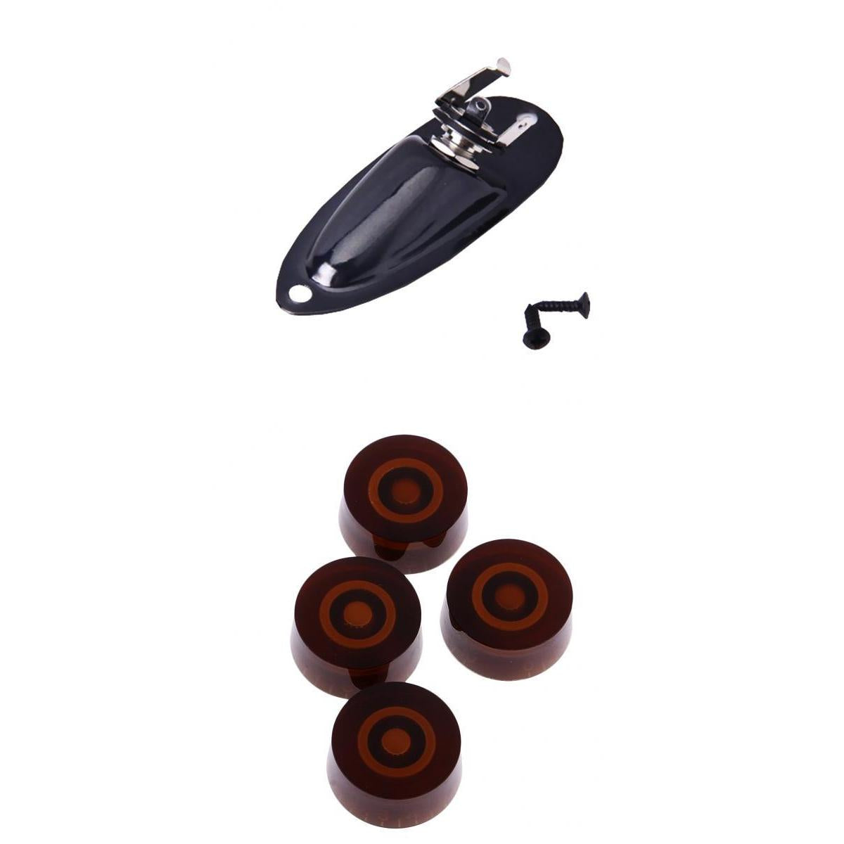 4pcs Guitar Tone Volume Control Knobs+6.35mm Boat Shape Output Jack Plate