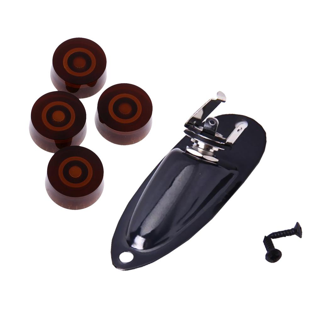 4pcs Guitar Tone Volume Control Knobs+6.35mm Boat Shape Output Jack Plate