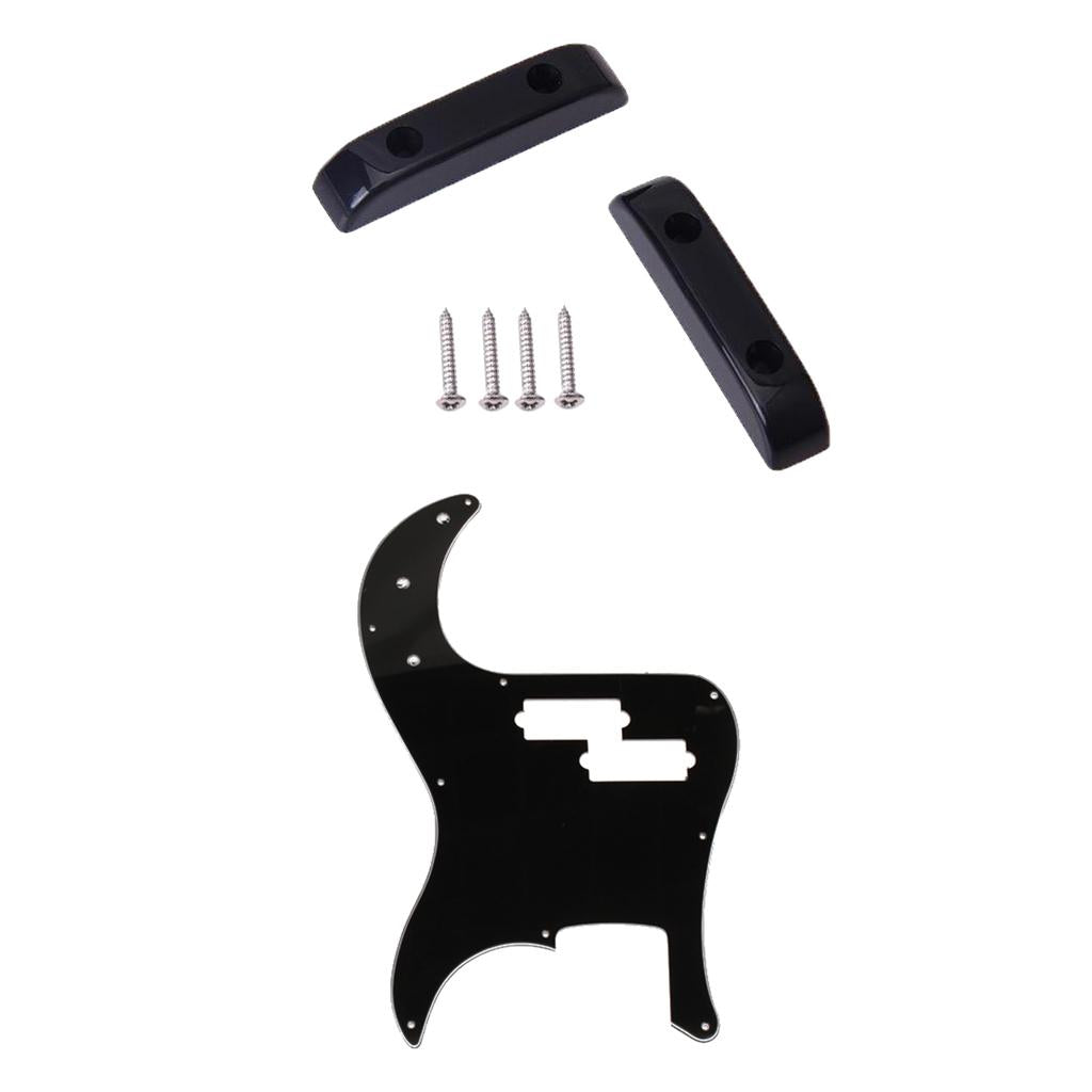 Black 3 Ply Pickguard for PB Bass+2pcs Thumb Rest Tug Bar Finger Pull