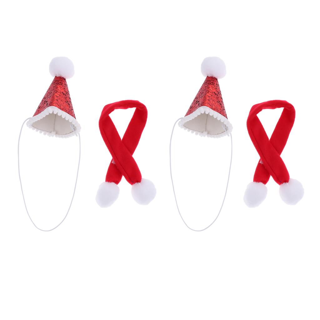 2 Pcs Red Cute Small Dog Cat Birthday Party Cone Hat Neck Scarf Set Costume