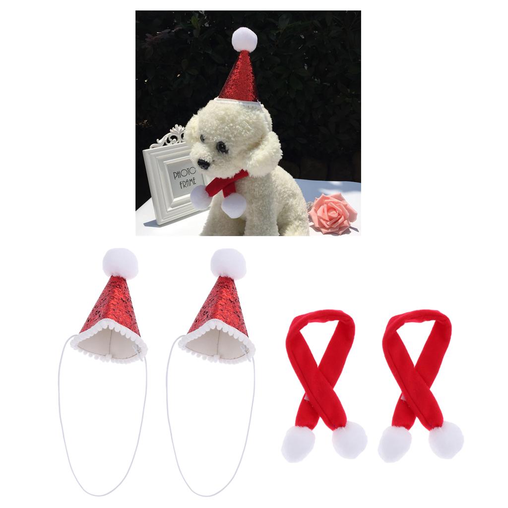 2 Pcs Red Cute Small Dog Cat Birthday Party Cone Hat Neck Scarf Set Costume