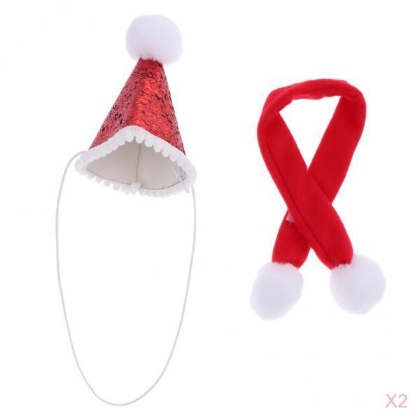 2 Pcs Red Cute Small Dog Cat Birthday Party Cone Hat Neck Scarf Set Costume