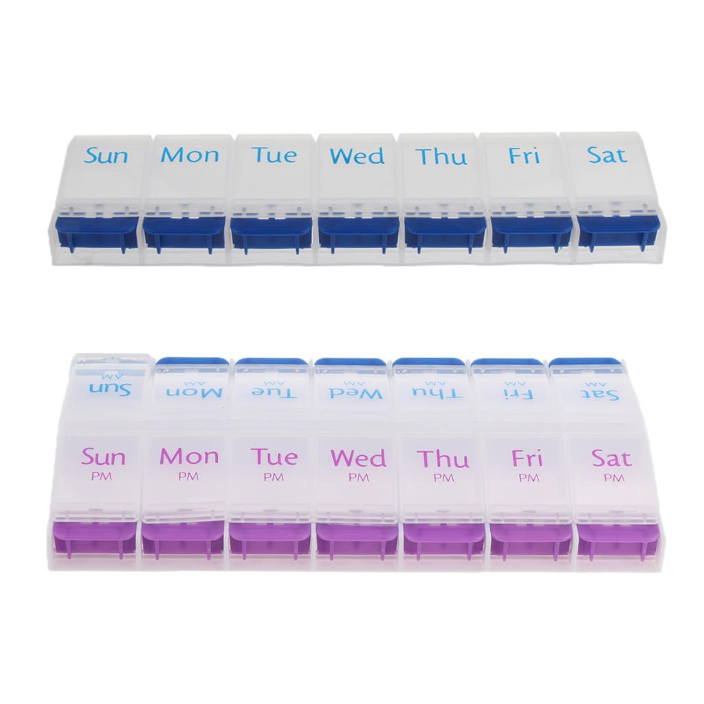 2 Pieces 7 Days Week Pill Tablet Medicine Capsule Box Storage Organizer