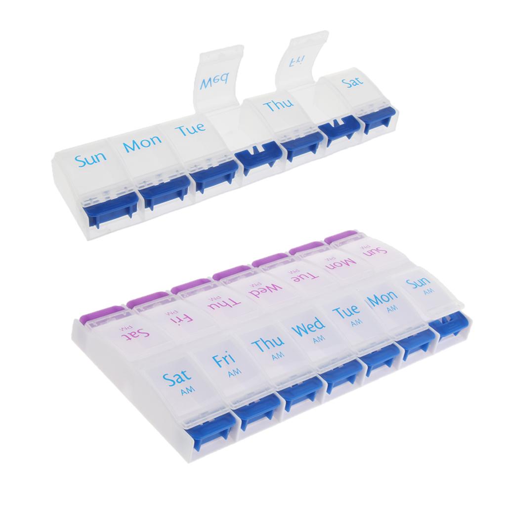 2 Pieces 7 Days Week Pill Tablet Medicine Capsule Box Storage Organizer
