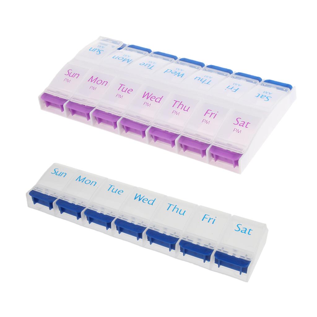 2 Pieces 7 Days Week Pill Tablet Medicine Capsule Box Storage Organizer