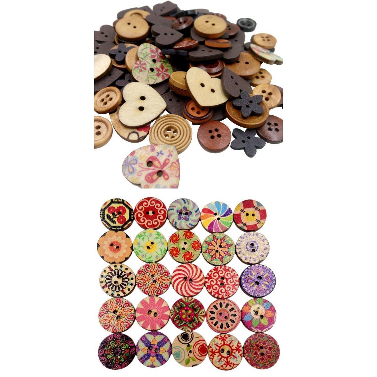 Assorted Wooden Buttons DIY Decorative Buttons for Crad Making Crafts Supply