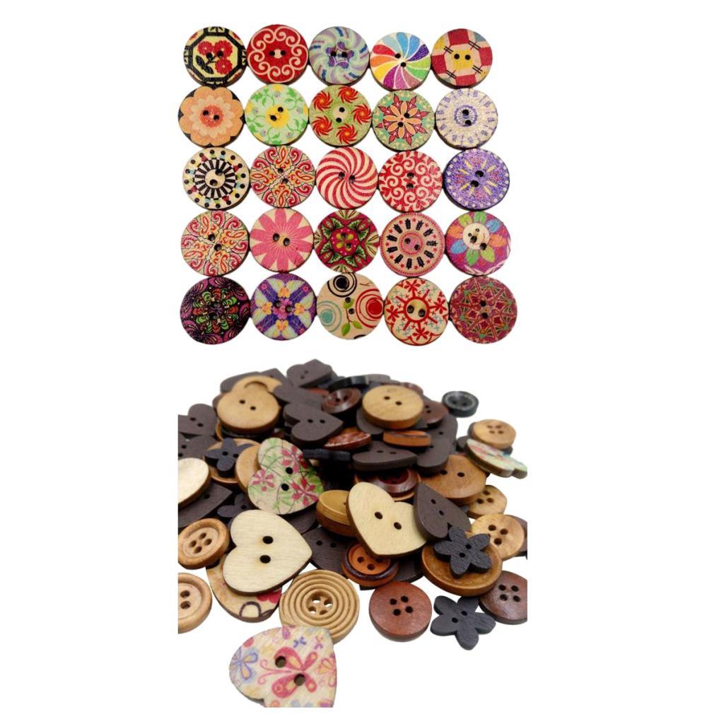 Assorted Wooden Buttons DIY Decorative Buttons for Crad Making Crafts Supply