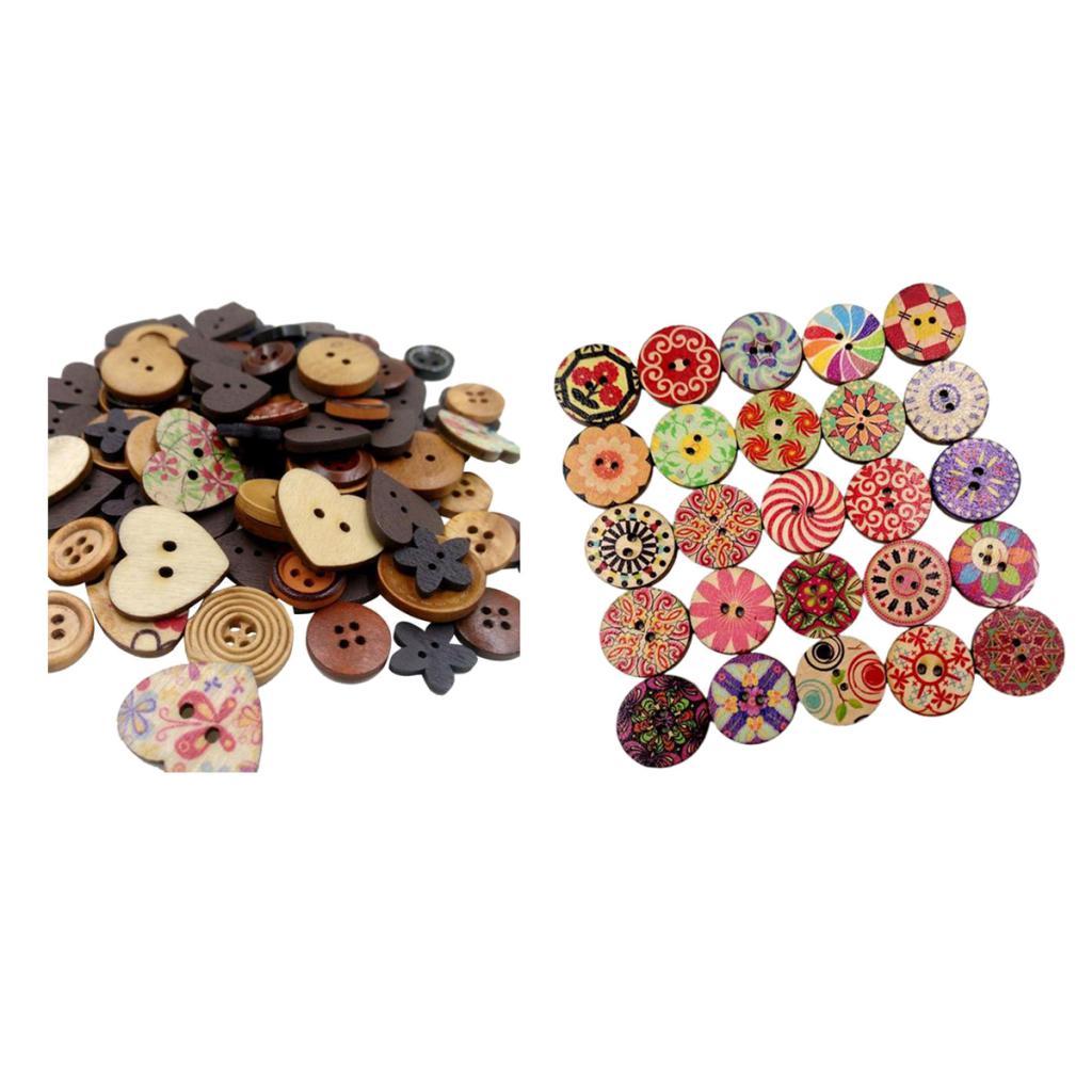 Assorted Wooden Buttons DIY Decorative Buttons for Crad Making Crafts Supply