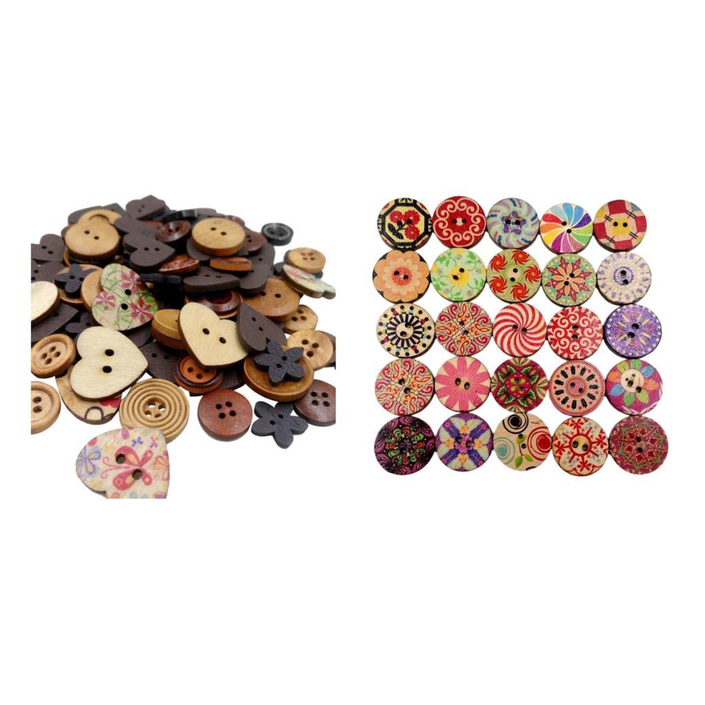 Assorted Wooden Buttons DIY Decorative Buttons for Crad Making Crafts Supply