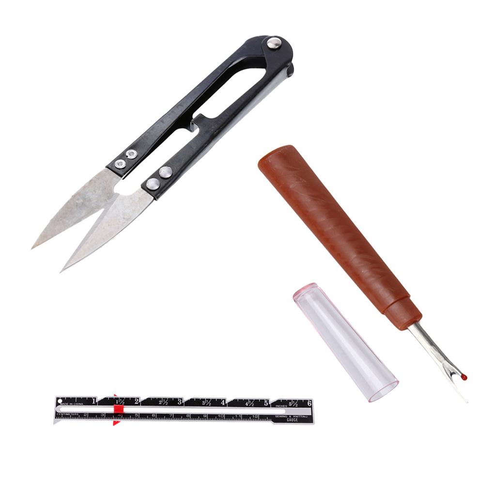 3pcs Sewing Tools Sewing Gauge + Yarn Scissor + Seam Ripper for Dressmaking