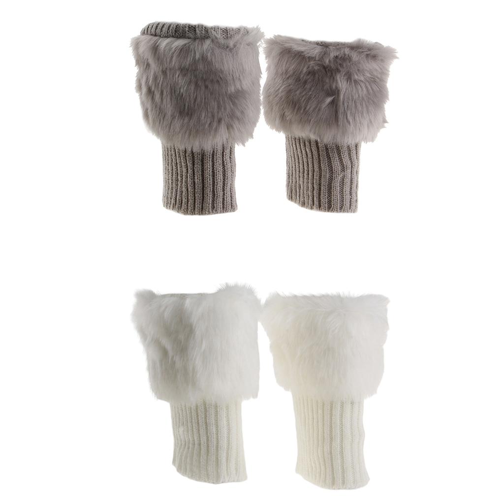2 Pairs Knit Boots Cuff Fur Trim Toppers Leg Warmer Boot Sock Sleeves