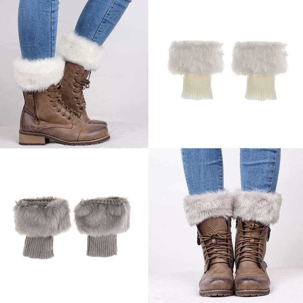 2 Pairs Knit Boots Cuff Fur Trim Toppers Leg Warmer Boot Sock Sleeves