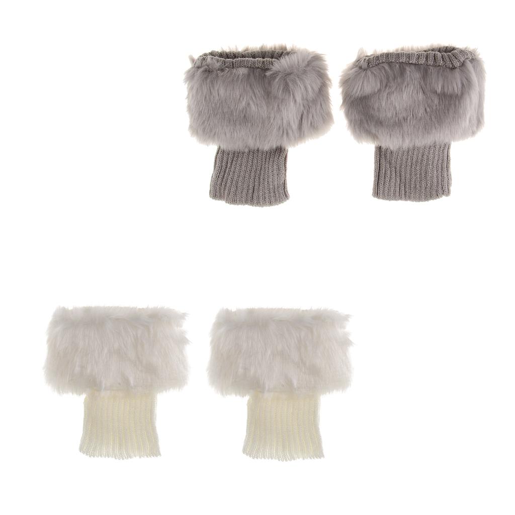 2 Pairs Knit Boots Cuff Fur Trim Toppers Leg Warmer Boot Sock Sleeves