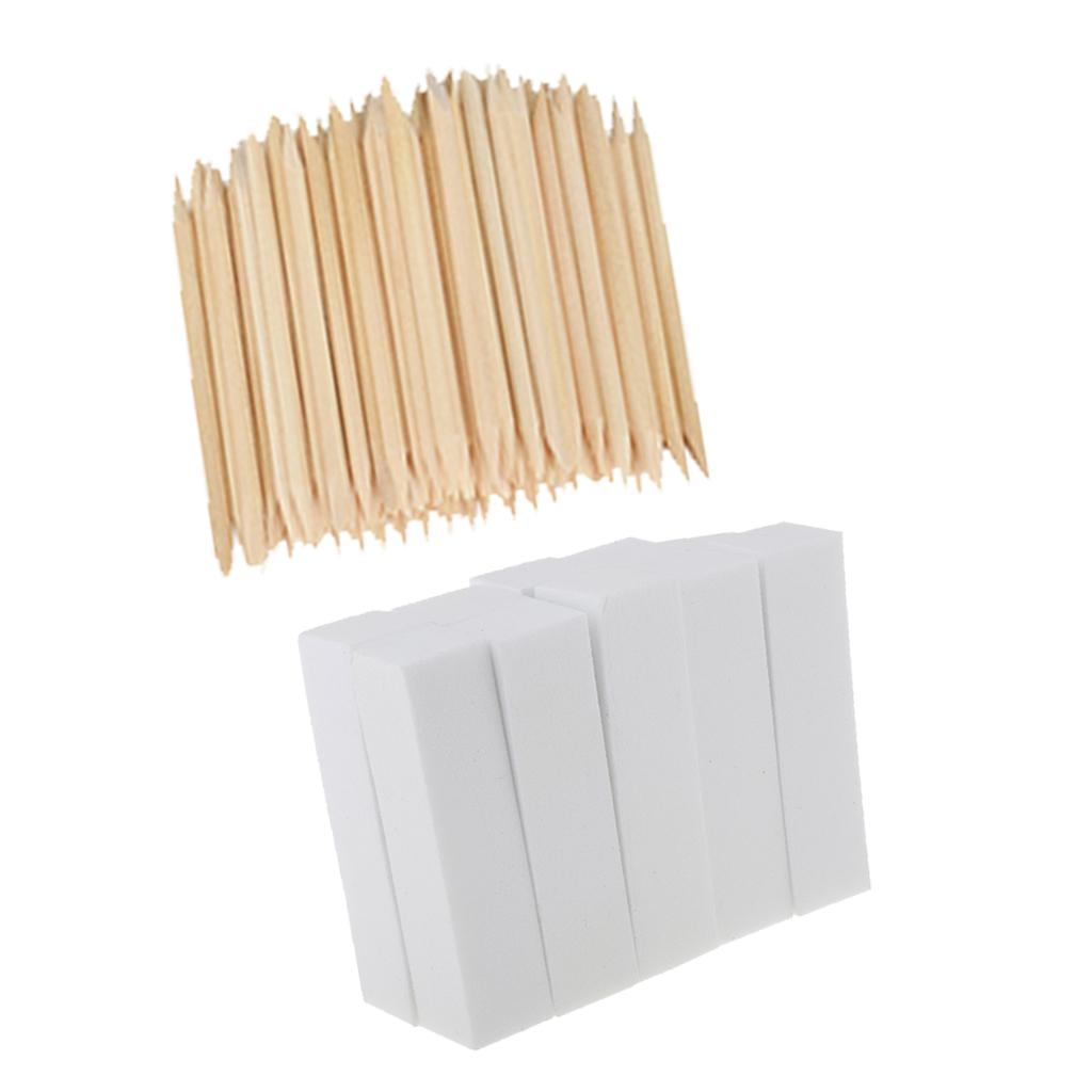 100x Disposable Cuticle Pusher Remover+10x Nail Sanding Files Buffer Block