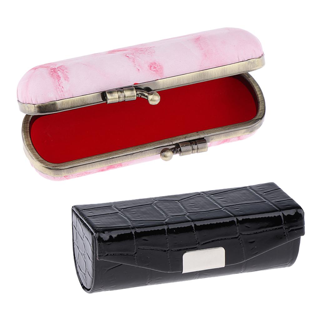 2Pcs Makeup Holder Lipstick Case Lip Gloss Storage Box with Mirror for Purse