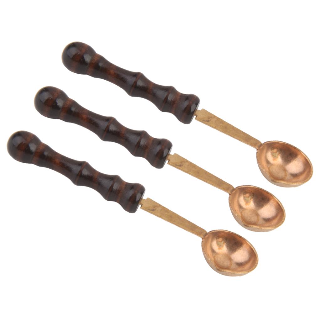 3 Pieces Antique Wooden Handle Wax Stamp Sealing Wax Spoon for Sealing Stamp