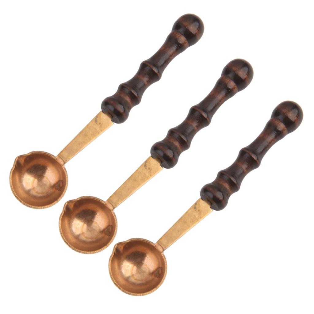3 Pieces Antique Wooden Handle Wax Stamp Sealing Wax Spoon for Sealing Stamp