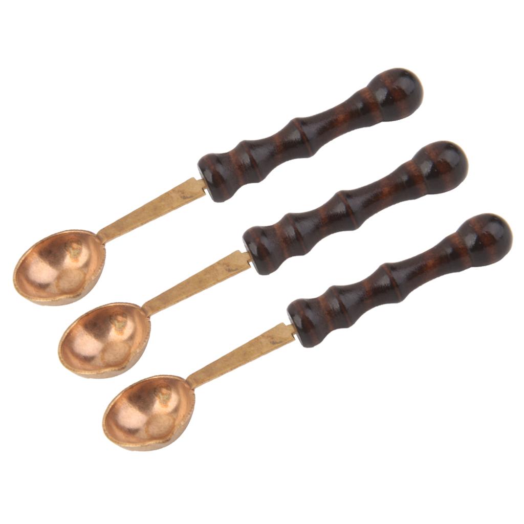 3 Pieces Antique Wooden Handle Wax Stamp Sealing Wax Spoon for Sealing Stamp