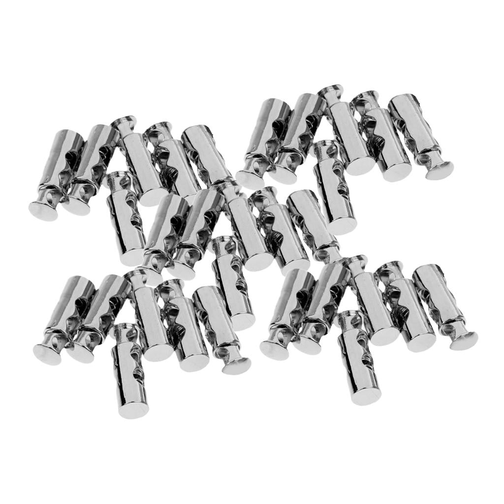 30Pcs Metal Barrel String Cord Locks 2 Hole Toggle Spring Clasp Stop End