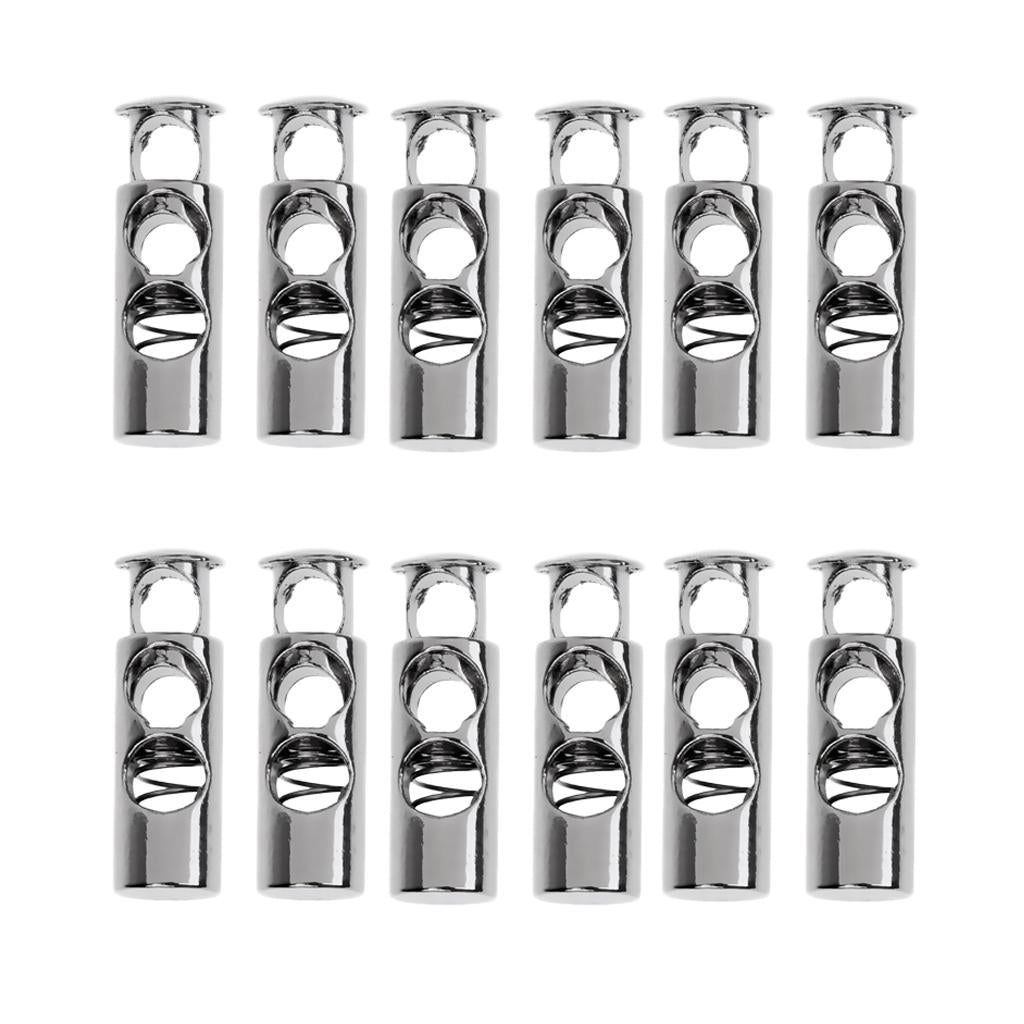 12Pcs Metal Barrel String Cord Locks 2 Hole Toggle Spring Clasp Stop End