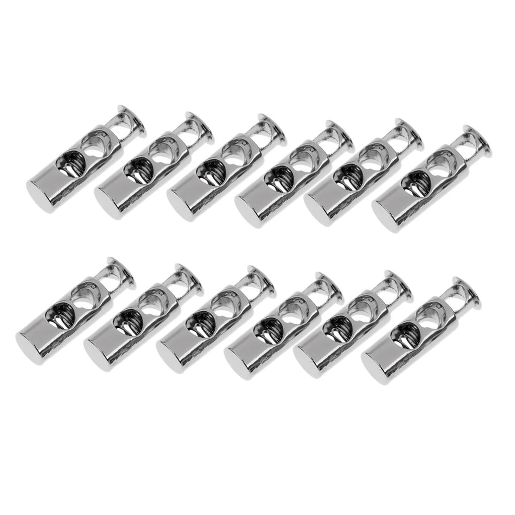 12Pcs Metal Barrel String Cord Locks 2 Hole Toggle Spring Clasp Stop End