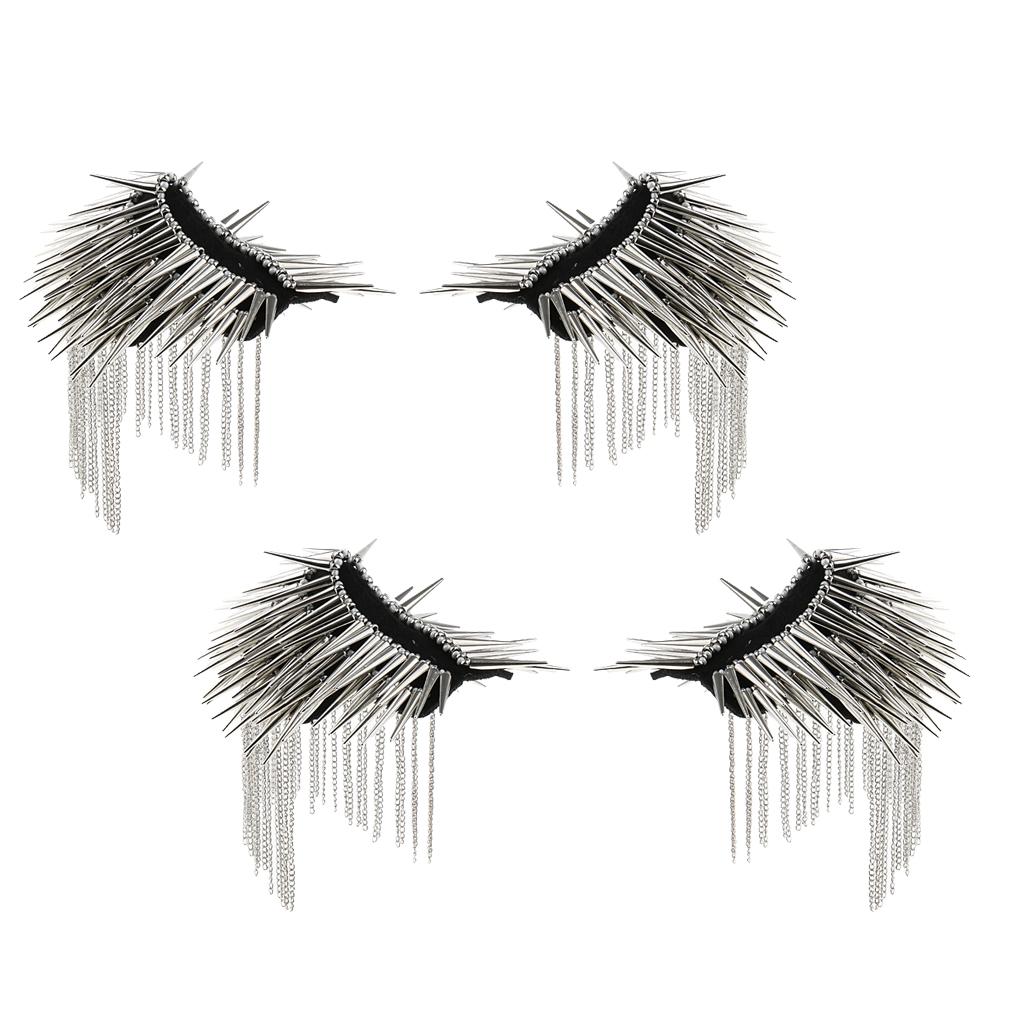 2 Pair Unisex Rivet Brooch Spike Tassel Epaulet Shoulder Board Mark Silver