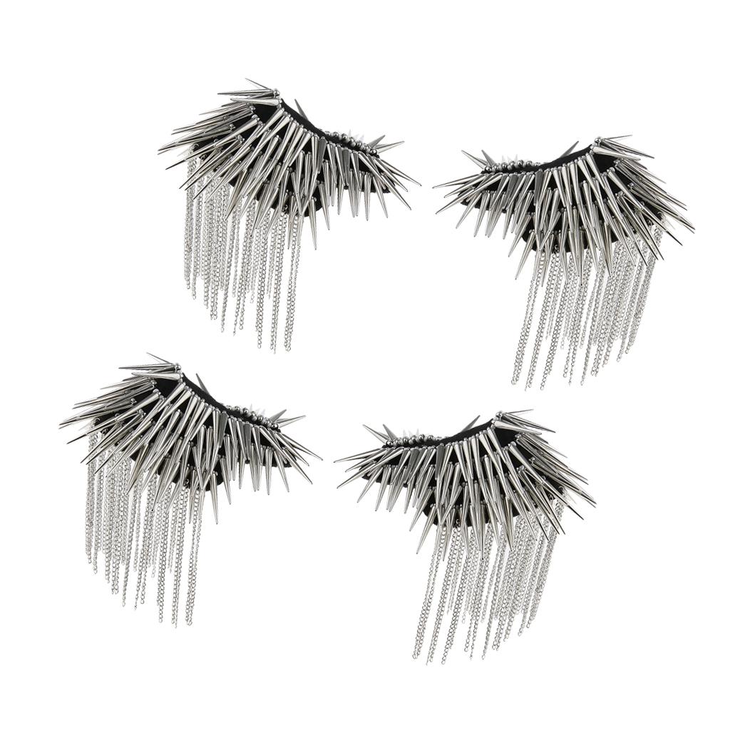 2 Pair Unisex Rivet Brooch Spike Tassel Epaulet Shoulder Board Mark Silver