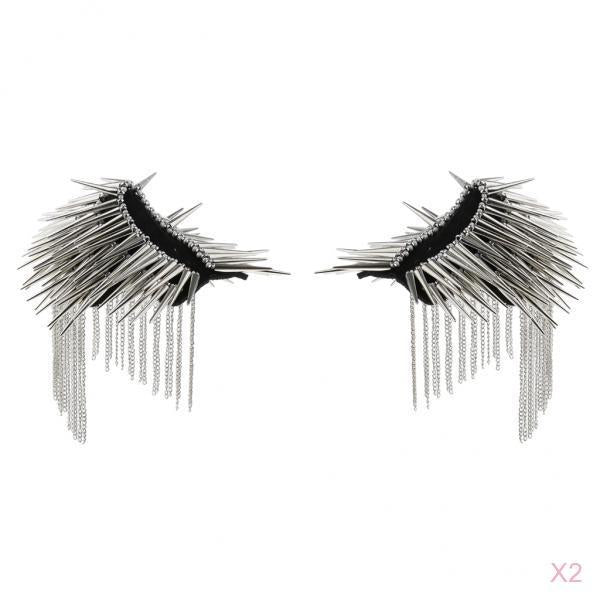 2 Pair Unisex Rivet Brooch Spike Tassel Epaulet Shoulder Board Mark Silver