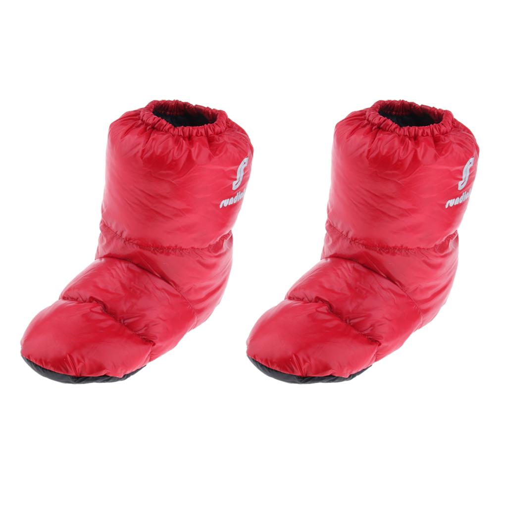 2 Pairs Soft Duck Down Slippers Winter Warm Tent Booties Shoes Cover Red M