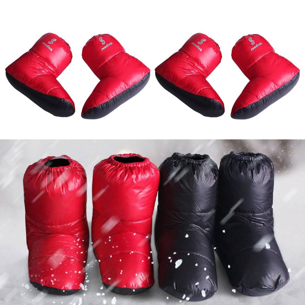 2 Pairs Soft Duck Down Slippers Winter Warm Tent Booties Shoes Cover Red M