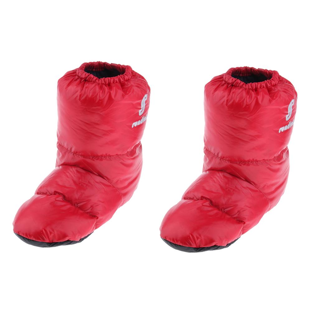 2 Pairs Soft Duck Down Slippers Winter Warm Tent Booties Shoes Cover Red L
