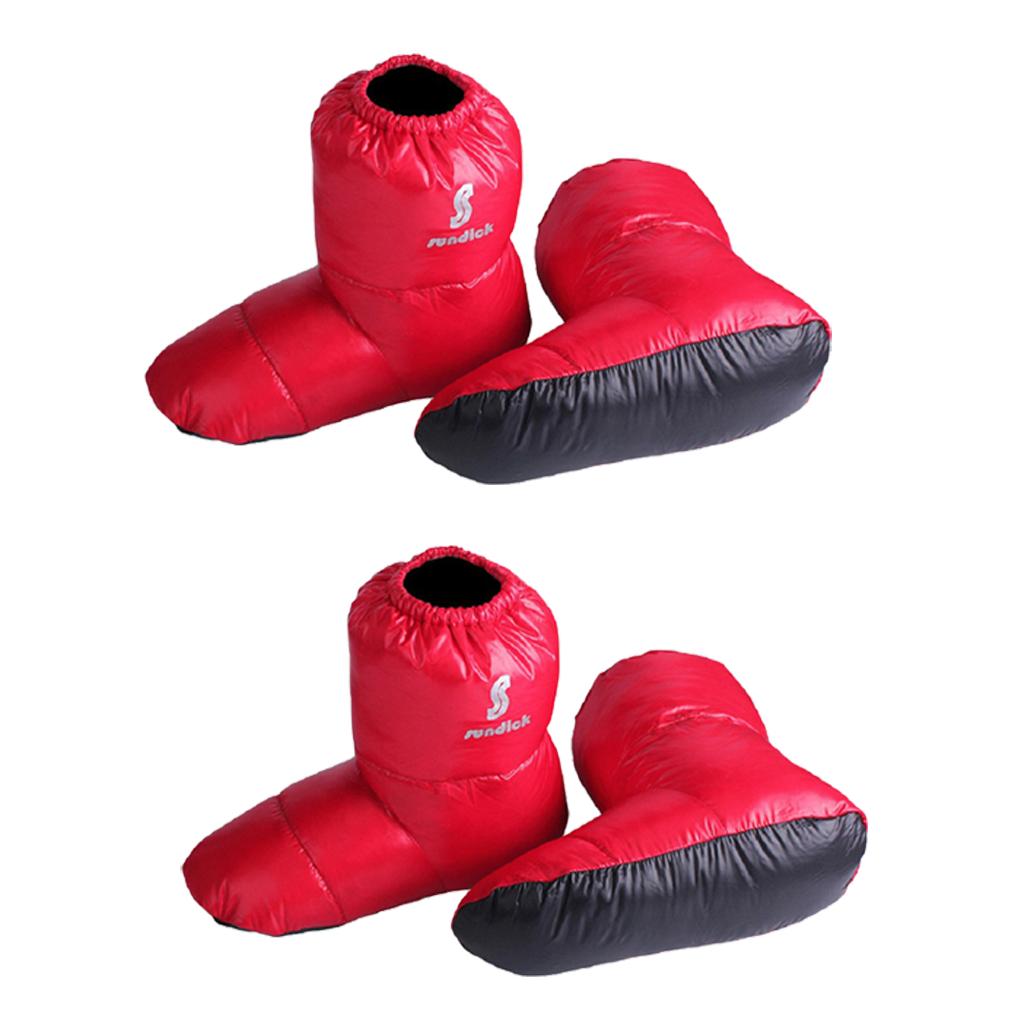 2 Pairs Soft Duck Down Slippers Winter Warm Tent Booties Shoes Cover Red L