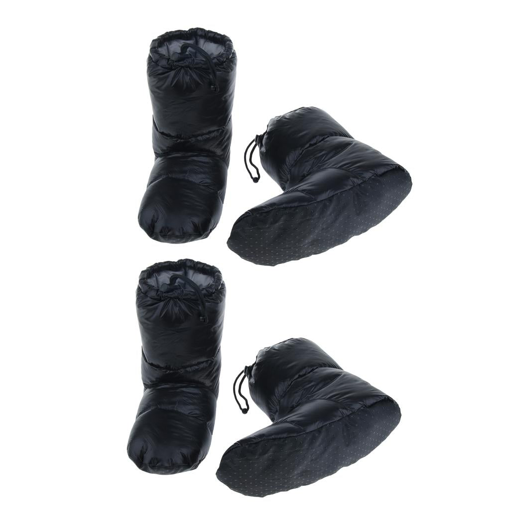 2 Pairs White Goose Down Slippers Winter Warm Booties Black L