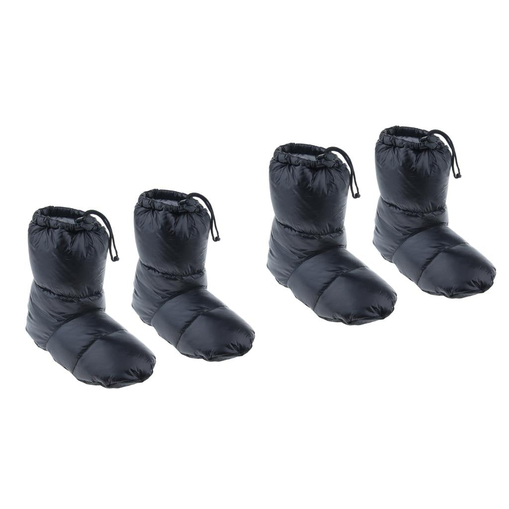 2 Pairs White Goose Down Slippers Winter Warm Booties Black L