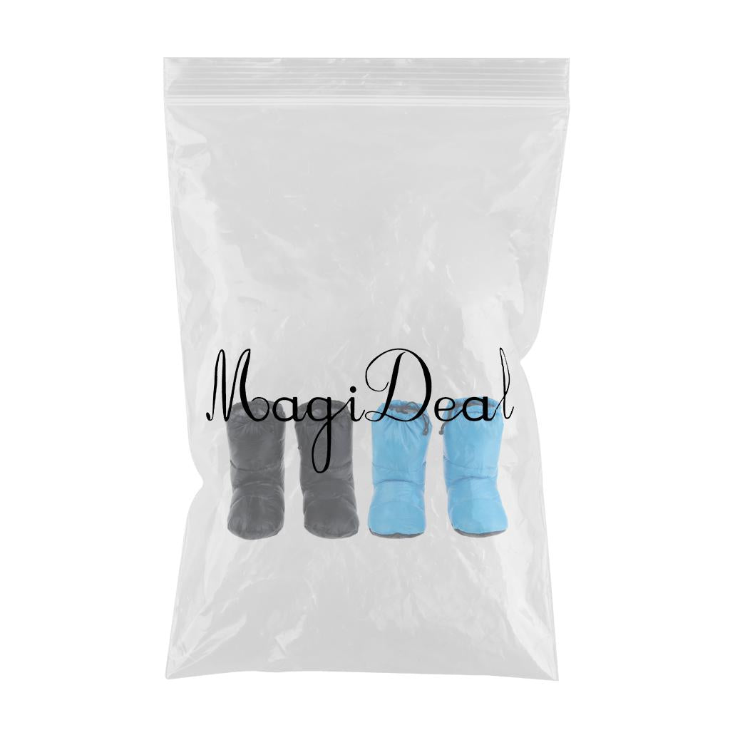 2 Pairs White Goose Down Slippers Winter Warm Booties Black M + Blue M