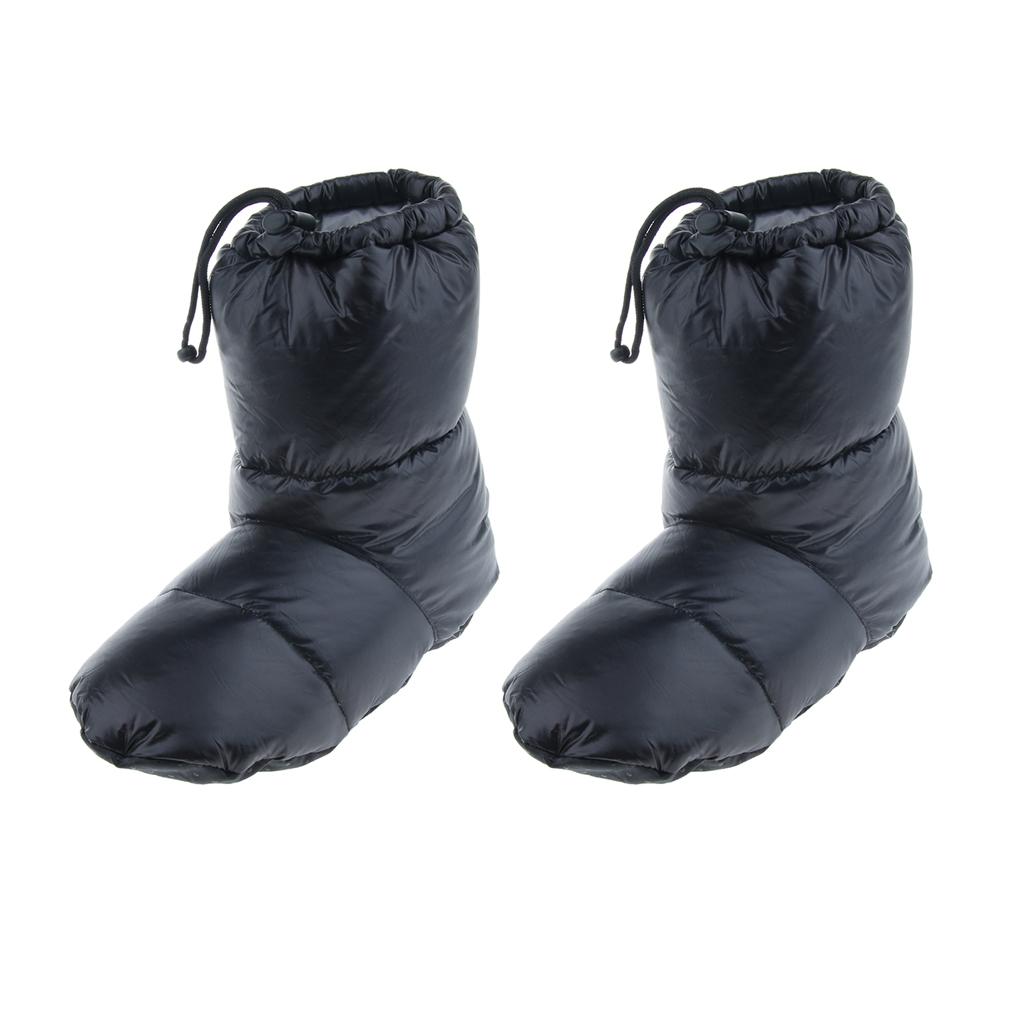 2 Pairs White Goose Down Slippers Winter Warm Booties Black M