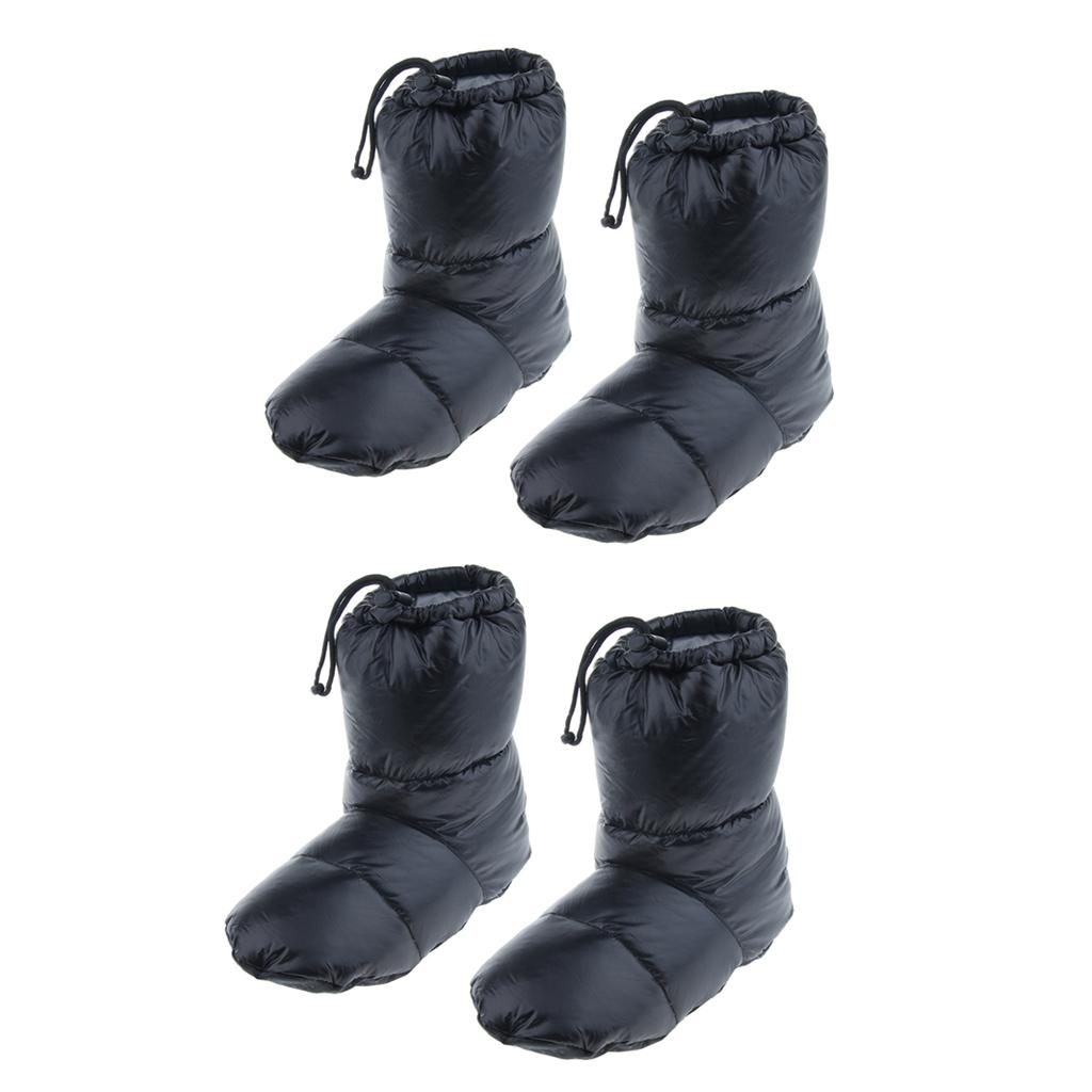 2 Pairs White Goose Down Slippers Winter Warm Booties Black M