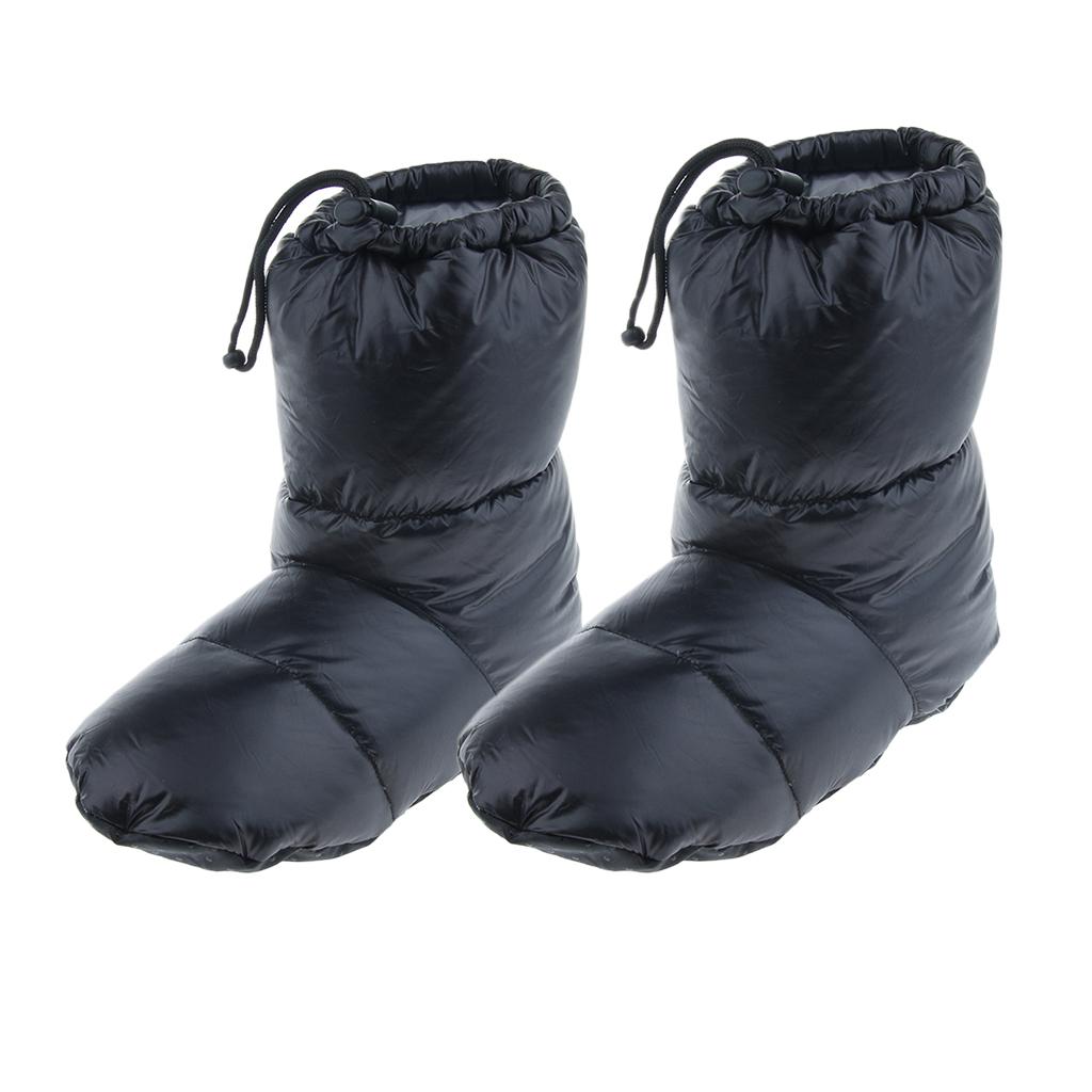 2 Pairs White Goose Down Slippers Winter Warm Booties Black XL